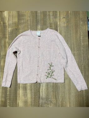 Mary Jane Pale Pink Embroidered Crewneck Cardigan
